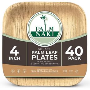 PALM NAKI Small Square Palm Leaf Plates (40 Count) - Disposable Dinnerware, Eco-Friendly, Compostable and Biodegradable Plates (4" Plates)
