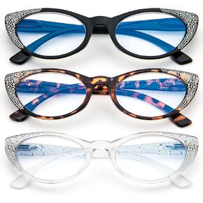 3 Pack Reading Glasses for Women Blue Light Blocking Eyeglasses Fashion Designer Computer Readers Spring Hinges