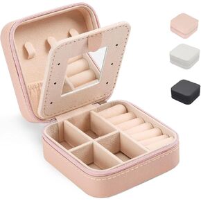 Travel Jewlery Case,Travel Portable Jewelry Case for Ring,Small Jewelry Box Organizer with Mirror,for Ring, Pendant, Earring, Necklace, Bracelet Organizer Storage Holder Boxes (Pink)