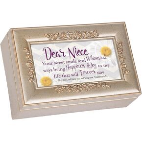 Cottage Garden Niece Sweet Smile Bring Joy Silvertone Embossed Jewelry Music Box Plays Amazing Grace