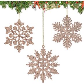 48pcs White Plastic Snowflake Decorations Christmas Tree Ornaments Glitter Snow Flakes Ornaments Christmas Indoor Winter Wonderland Decor，3 Sizes， 3Styles