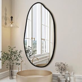 ULIKE Irregular Wall Mirror, 24"x36" Black Asymmetrical Mirror, Abstract Mirrors for Wall Decor, Modern Vanity Mirror for Bathroom, Wall Mounted Mirror for Bedroom, Living Room, Entryway