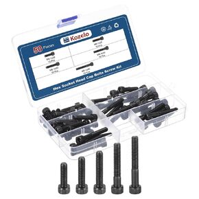 50pcs M6 Socket Head Cap Screws Bolts Nuts Assortment Kit - [M6x20/25/30/35/40mm] Alloy Steel Fully Threaded Black Oxide 12.9 Internal Hex Screw for 3D Printer Use