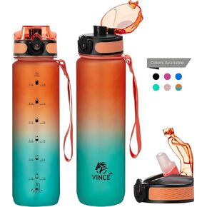 32oz Titan Water Bottle with Time-Marked, 2 Lids (Fast Flow & Straw) - BPA/BPS-Free, Leak-Proof, Airtight, Reusable Water Bottle with Anti-Slip Coating - Perfect for Sports, Hiking (Black)
