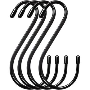 6 Inch S Hooks 4-Pack Large S Hooks for Hanging Plants Closet Hooks Vinyl Coated Black S Hooks Heavy Duty Steel Metal Rubber S Hooks for Hanging Plants, Jeans, Pot Pan Garden