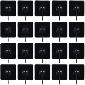 20 Pcs Acrylic Large Command Hooks, Strong Bearing Capacity Multi-Purpose Black Heavy Duty Stick On Wall and Door Hooks for Keys Towel Bathroom Home Kitchen