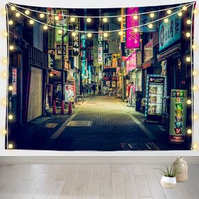 Loccor 80''x60'' Japan Street Tapestry Japan Night Street Signboard Billboards Street Night View Tapestry Wall Hanging for Kids Adults Party Decoration Living Room Bedroom Dorm Decor