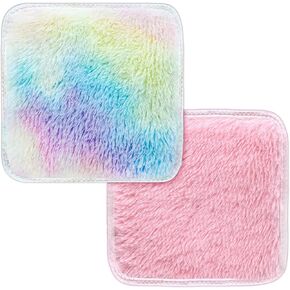 2 Pcs School Locker Rugs,12''Soft Fluffy Faux Fur Area Carpet with Anti-Slip Layer,Tie-dye Square Locker Decorations Aesthetic Nail Photography for Girls (Pink, 12×12in)