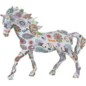 Ebros Equestrian Beauty Rainbow Paisley White Horse Hand Crafted Statue 7.5" Long Country Farmhouse Chic Animal Horses Ponies Decor Sculpture