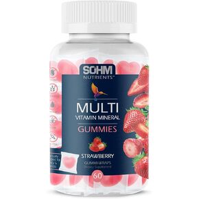 Multivitamins Gummies, 60 Count, Supports Healthy Life, Vitamin A, Vitamin C,Vitamin E,Vitamin D3,Folic Acid Gummies Vegetarian Without Gluten (180 Gram, Strawberry)