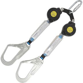 6’ Twin-Leg [NO Tangle] Self Retracting Lifeline ANSI Class A SRL Rebar Hooks Shock Absorber Roofing Construction Personal Fall Arrest Protection