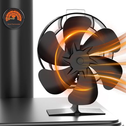 Easywave Oscillating Wood Stove Fan: Fireplace Fan with Wood Stove Magnetic Thermometer - 6 Blades Heat Powered Stove Fan for Wood/Log Burner/Fireplaces in Saudi Arabia