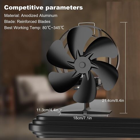 Easywave Oscillating Wood Stove Fan: Fireplace Fan with Wood Stove Magnetic Thermometer - 6 Blades Heat Powered Stove Fan for Wood/Log Burner/Fireplaces in Saudi Arabia