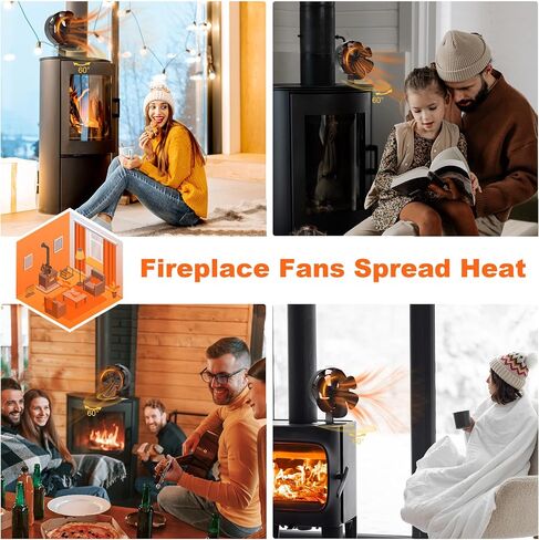 Easywave Oscillating Wood Stove Fan: Fireplace Fan with Wood Stove Magnetic Thermometer - 6 Blades Heat Powered Stove Fan for Wood/Log Burner/Fireplaces in Saudi Arabia