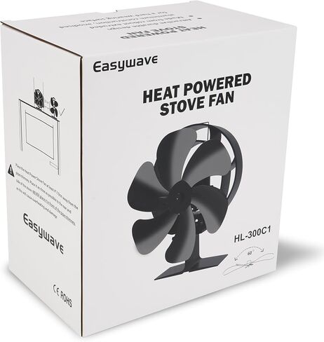 Easywave Oscillating Wood Stove Fan: Fireplace Fan with Wood Stove Magnetic Thermometer - 6 Blades Heat Powered Stove Fan for Wood/Log Burner/Fireplaces in Saudi Arabia