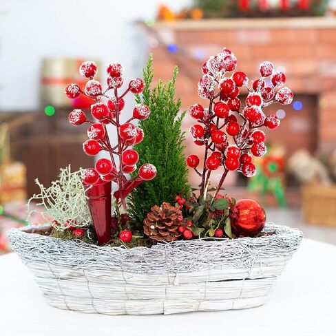 Suartus Snow Frosted Artificial Red Berry Stems, 30Pcs Snow Christmas Red Holly Berry Branches,8.9in Fake Christmas Frost Red Berries Spray Branches for Christmas Tree Winter Holiday Decor in Saudi Arabia