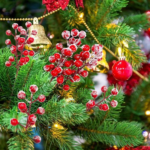 Suartus Snow Frosted Artificial Red Berry Stems, 30Pcs Snow Christmas Red Holly Berry Branches,8.9in Fake Christmas Frost Red Berries Spray Branches for Christmas Tree Winter Holiday Decor in Saudi Arabia
