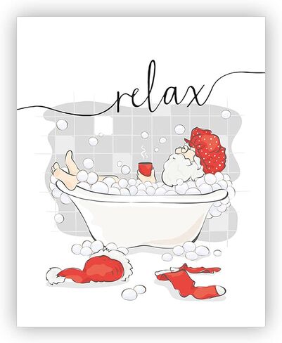 heilkee Funny Christmas Bathroom Decor Wall Art Red and White Christmas Decor Relax Sign Santa Claus Pictures Funny Christmas Gifts(UNFRAMED 8x10in) in Kuwait