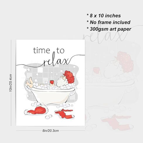 heilkee Funny Christmas Bathroom Decor Wall Art Red and White Christmas Decor Relax Sign Santa Claus Pictures Funny Christmas Gifts(UNFRAMED 8x10in) in Kuwait