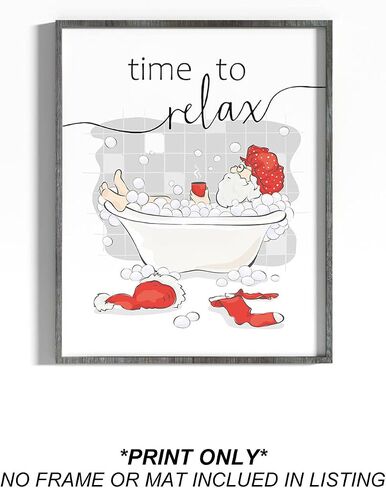 heilkee Funny Christmas Bathroom Decor Wall Art Red and White Christmas Decor Relax Sign Santa Claus Pictures Funny Christmas Gifts(UNFRAMED 8x10in) in Kuwait