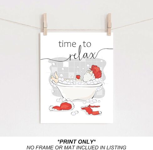 heilkee Funny Christmas Bathroom Decor Wall Art Red and White Christmas Decor Relax Sign Santa Claus Pictures Funny Christmas Gifts(UNFRAMED 8x10in) in Kuwait