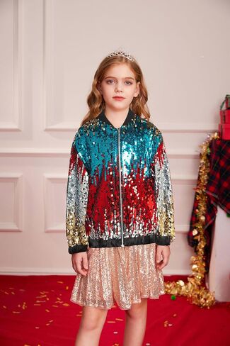 GRACE KARIN Girls Sequin Jacket Kids Bomber Zip Outwear Sparkle Fall Costume Top Dress Coat Size 5-14 in Saudi Arabia