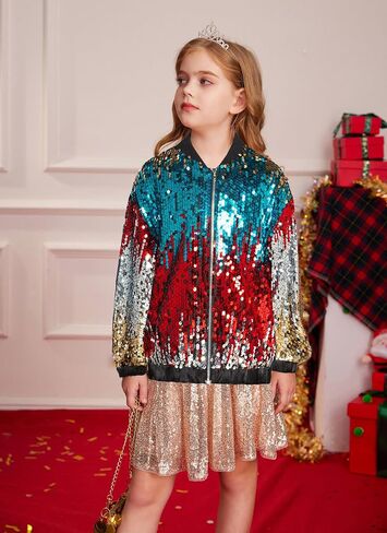 GRACE KARIN Girls Sequin Jacket Kids Bomber Zip Outwear Sparkle Fall Costume Top Dress Coat Size 5-14 in Saudi Arabia