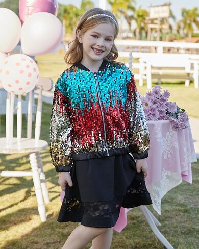 GRACE KARIN Girls Sequin Jacket Kids Bomber Zip Outwear Sparkle Fall Costume Top Dress Coat Size 5-14 in Saudi Arabia