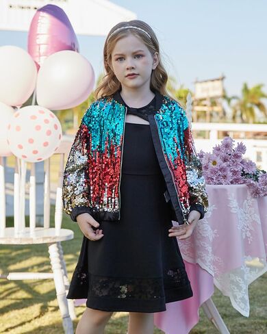 GRACE KARIN Girls Sequin Jacket Kids Bomber Zip Outwear Sparkle Fall Costume Top Dress Coat Size 5-14 in Saudi Arabia