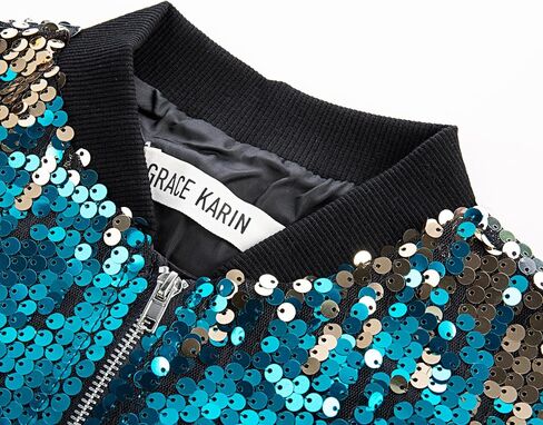 GRACE KARIN Girls Sequin Jacket Kids Bomber Zip Outwear Sparkle Fall Costume Top Dress Coat Size 5-14 in Saudi Arabia