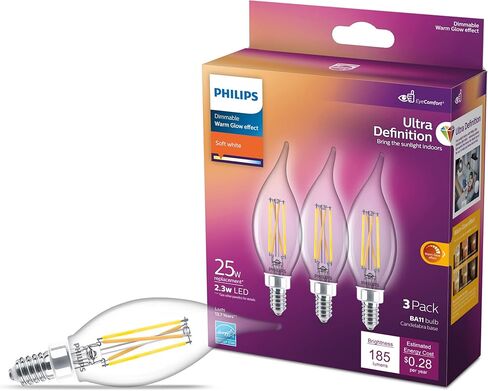 BA11 Candelabra LED Light Bulbs - Flicker Free 25w Light Bulbs with EyeComfort Technology - Daylight 5000K Lightbulb - 185 Lumen - E12 Base - 3 Pack in Saudi Arabia