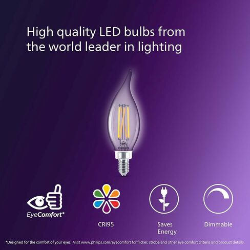 BA11 Candelabra LED Light Bulbs - Flicker Free 25w Light Bulbs with EyeComfort Technology - Daylight 5000K Lightbulb - 185 Lumen - E12 Base - 3 Pack in Saudi Arabia