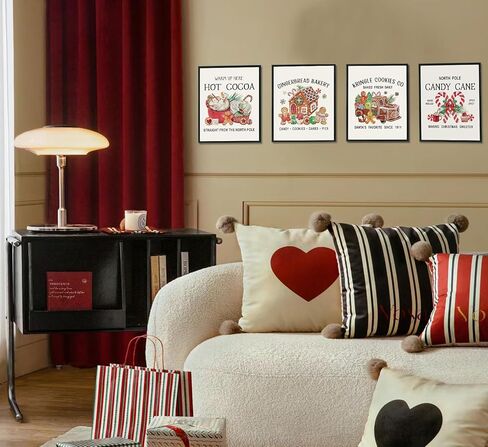 ULEGIE Vintage Christmas Hot Cocoa Gingerbread Bakery Candy Cane Wall Art Prints Set of 4, Gingerbread Wall Decor, Christmas Wall Decorations, Christmas Posters Wall Decor, 8x10 Inches Unframed in Kuwait
