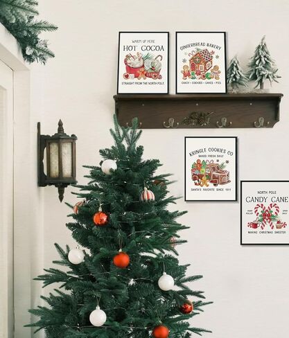 ULEGIE Vintage Christmas Hot Cocoa Gingerbread Bakery Candy Cane Wall Art Prints Set of 4, Gingerbread Wall Decor, Christmas Wall Decorations, Christmas Posters Wall Decor, 8x10 Inches Unframed in Kuwait