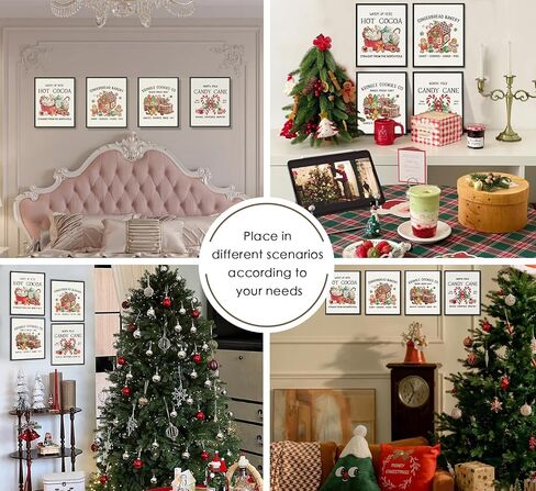 ULEGIE Vintage Christmas Hot Cocoa Gingerbread Bakery Candy Cane Wall Art Prints Set of 4, Gingerbread Wall Decor, Christmas Wall Decorations, Christmas Posters Wall Decor, 8x10 Inches Unframed in Kuwait