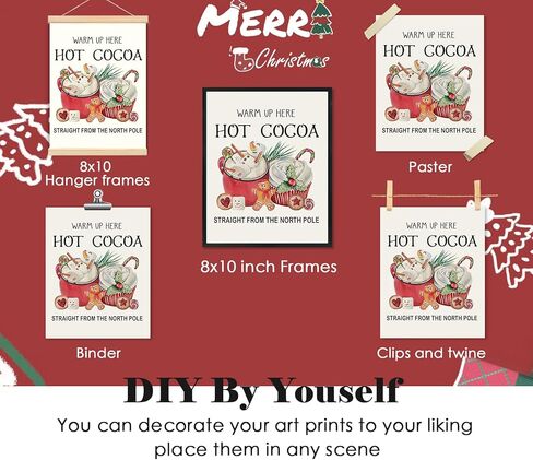 ULEGIE Vintage Christmas Hot Cocoa Gingerbread Bakery Candy Cane Wall Art Prints Set of 4, Gingerbread Wall Decor, Christmas Wall Decorations, Christmas Posters Wall Decor, 8x10 Inches Unframed in Kuwait