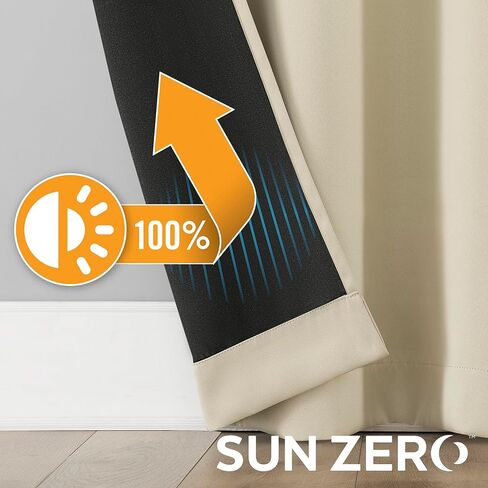 زوج ستائر من Sun Zero Nordic مكون من قطعتين من درجة المسرح للحد من الضوضاء بنسبة 100%، ستائر معتمة بحلقات معدنية، مقاس 52 بوصة × 84، كريمي أبيض فاتح in Kuwait