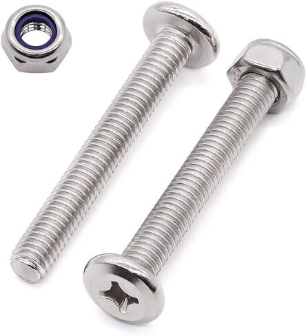Glvaner (15 sets) M6-1.0 x 65mm Stainless Steel (304) Flat Round Head Machine Screws and M6-1.0 Hex Locknuts with Blue Nylon Insert Furniture Table Shelf Screw Hardware Assortment in Kuwait