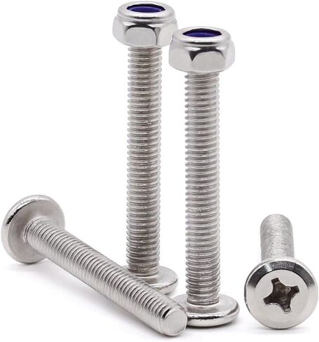 Glvaner (15 sets) M6-1.0 x 65mm Stainless Steel (304) Flat Round Head Machine Screws and M6-1.0 Hex Locknuts with Blue Nylon Insert Furniture Table Shelf Screw Hardware Assortment in Kuwait
