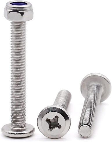 Glvaner (15 sets) M6-1.0 x 65mm Stainless Steel (304) Flat Round Head Machine Screws and M6-1.0 Hex Locknuts with Blue Nylon Insert Furniture Table Shelf Screw Hardware Assortment in Kuwait