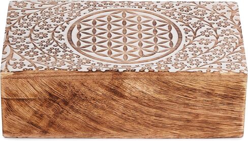 Ajuny Wooden Handcrafted Decorative Jewelry Storage Box Tree of Life Design White Multipurpose Treasure Chest Organizer Travel Keepsake Trinket Holder Watch Box Gifts 8x5 Inch in Saudi Arabia