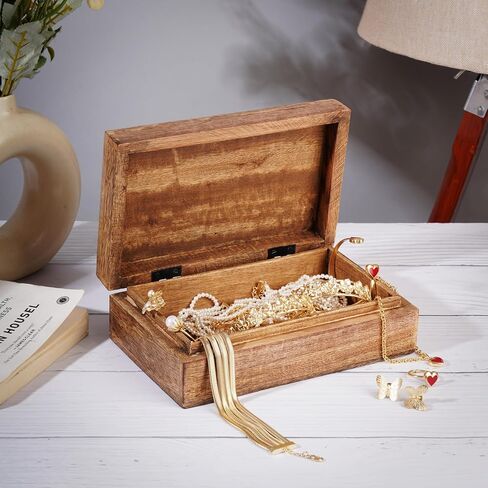 Ajuny Wooden Handcrafted Decorative Jewelry Storage Box Tree of Life Design White Multipurpose Treasure Chest Organizer Travel Keepsake Trinket Holder Watch Box Gifts 8x5 Inch in Saudi Arabia