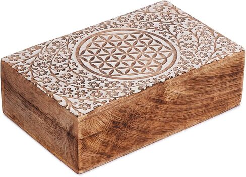 Ajuny Wooden Handcrafted Decorative Jewelry Storage Box Tree of Life Design White Multipurpose Treasure Chest Organizer Travel Keepsake Trinket Holder Watch Box Gifts 8x5 Inch in Saudi Arabia