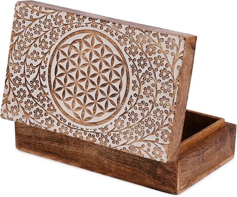 Ajuny Wooden Handcrafted Decorative Jewelry Storage Box Tree of Life Design White Multipurpose Treasure Chest Organizer Travel Keepsake Trinket Holder Watch Box Gifts 8x5 Inch in Saudi Arabia