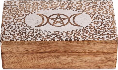 Ajuny Wooden Handcrafted Decorative Jewelry Storage Box Tree of Life Design White Multipurpose Treasure Chest Organizer Travel Keepsake Trinket Holder Watch Box Gifts 8x5 Inch in Saudi Arabia