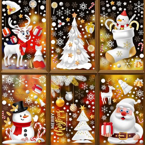 272pcs Christmas Window Clings for Glass Windows 6Sheets Christmas Decorations Christmas Window Stickers for Kids Holiday Window Clings Winter Decorations Window Glass Mirror Decor in Saudi Arabia