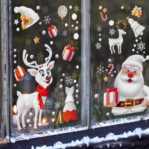 272pcs Christmas Window Clings for Glass Windows 6Sheets Christmas Decorations Christmas Window Stickers for Kids Holiday Window Clings Winter Decorations Window Glass Mirror Decor in Saudi Arabia