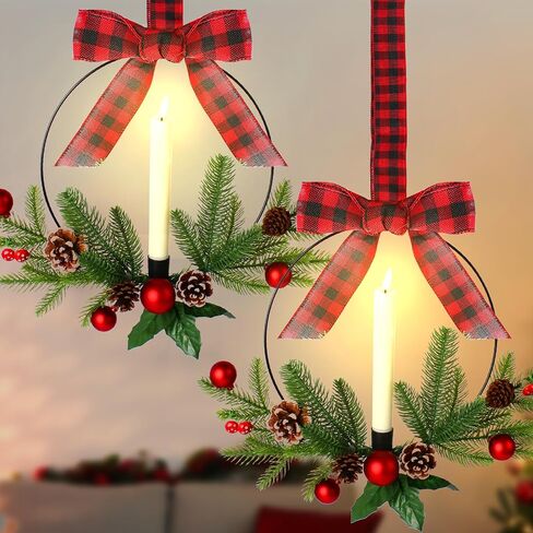 2 Pcs Kitchen Cabinet Wreath Lighted Christmas Wreaths, Xmas Wreath for Front Door Christmas Decor, Artificial Wreath Christmas Party Decorations for Door Window Indoor Outdoor in Saudi Arabia