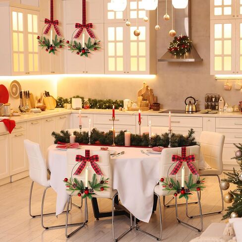 2 Pcs Kitchen Cabinet Wreath Lighted Christmas Wreaths, Xmas Wreath for Front Door Christmas Decor, Artificial Wreath Christmas Party Decorations for Door Window Indoor Outdoor in Saudi Arabia