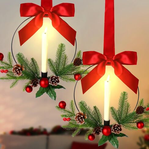 2 Pcs Kitchen Cabinet Wreath Lighted Christmas Wreaths, Xmas Wreath for Front Door Christmas Decor, Artificial Wreath Christmas Party Decorations for Door Window Indoor Outdoor in Saudi Arabia